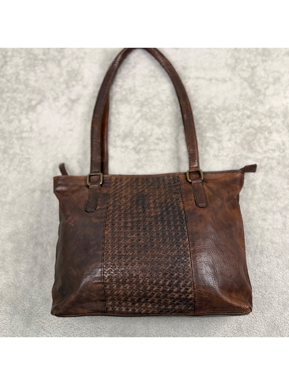 Brown Genuine Leather Woven Shoulder Bag Large Shoulder Purse Boho Vintage Style